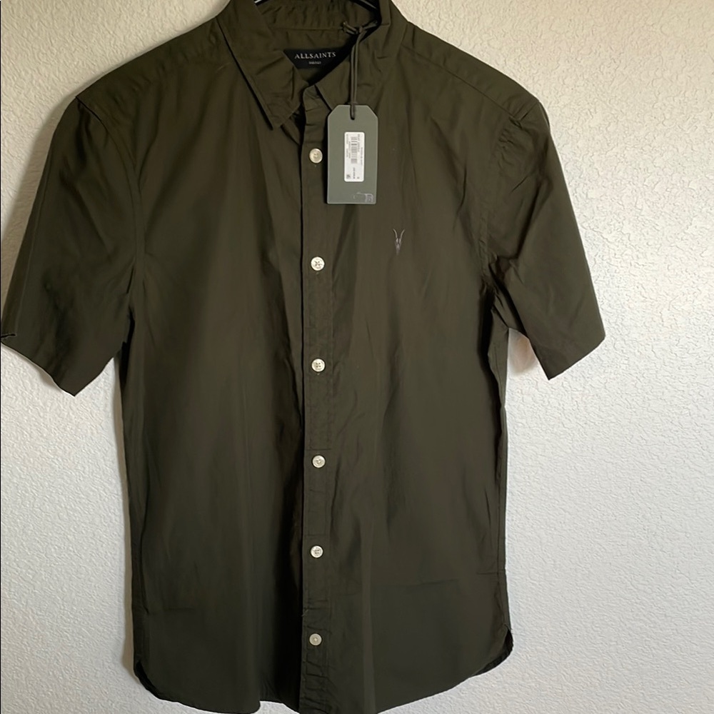 All Saints Men's Olive Green Shirt